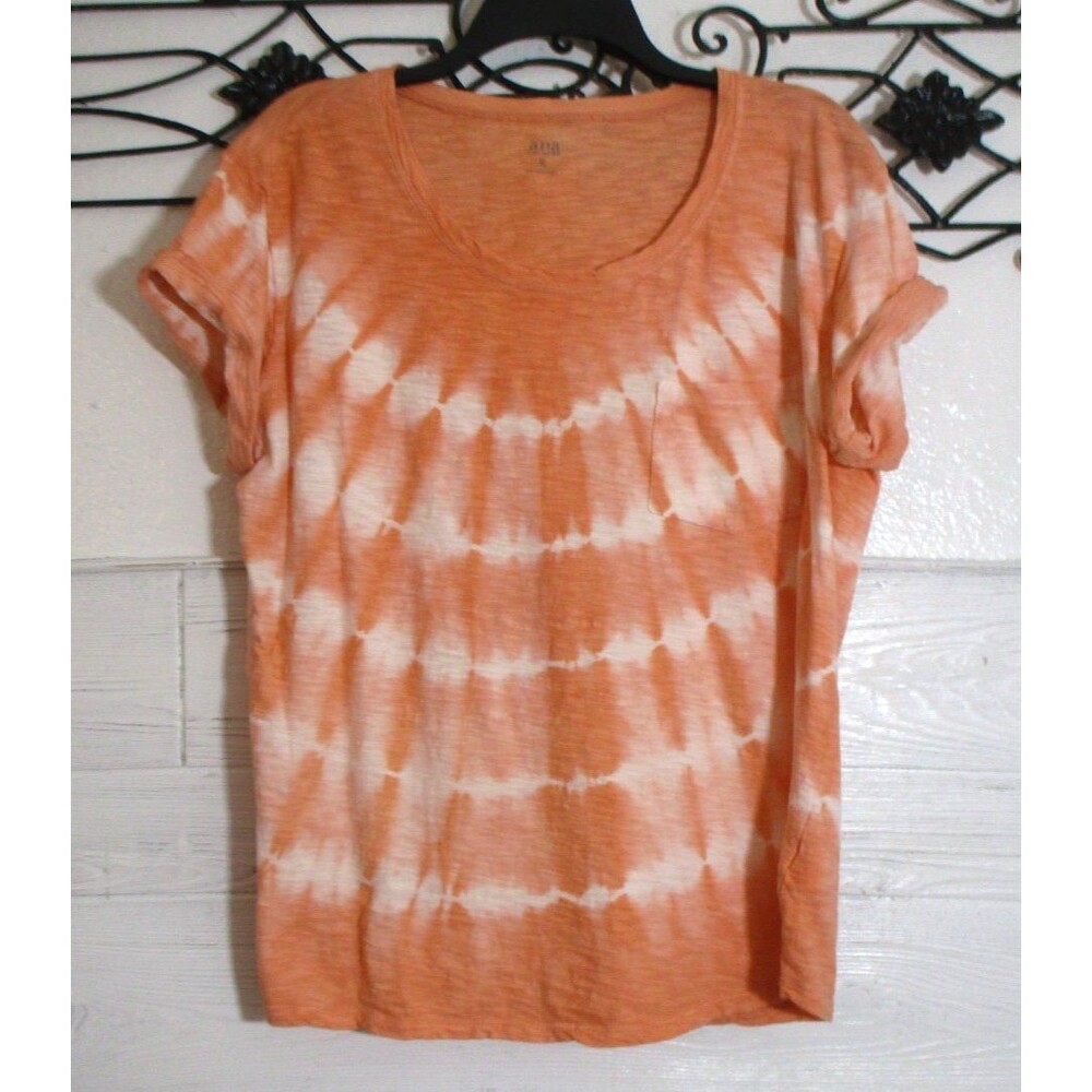 a.n.a Knit Top Women's Size XL Short Sleeve Orange Tie Dye Round Neck